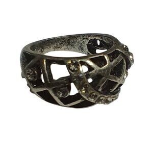 Vintage Silver-Tone Statement Ring With Rhinestone Accents 5 5.5